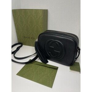 Authentic Genuine Gucci Soho Disco Pebbled Crossbody Black Leather Handbag NEW